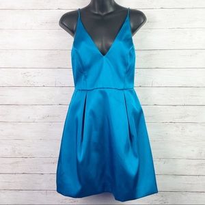 TOPSHOP Shinny Royal Blue Babydoll Mini Dress Sexy V-neckline